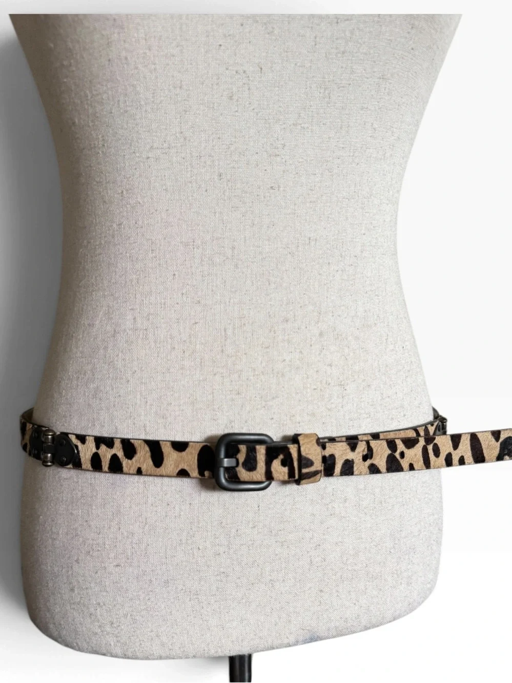 Fossil Leopard Print Calf Hair Leather Skinny Belt